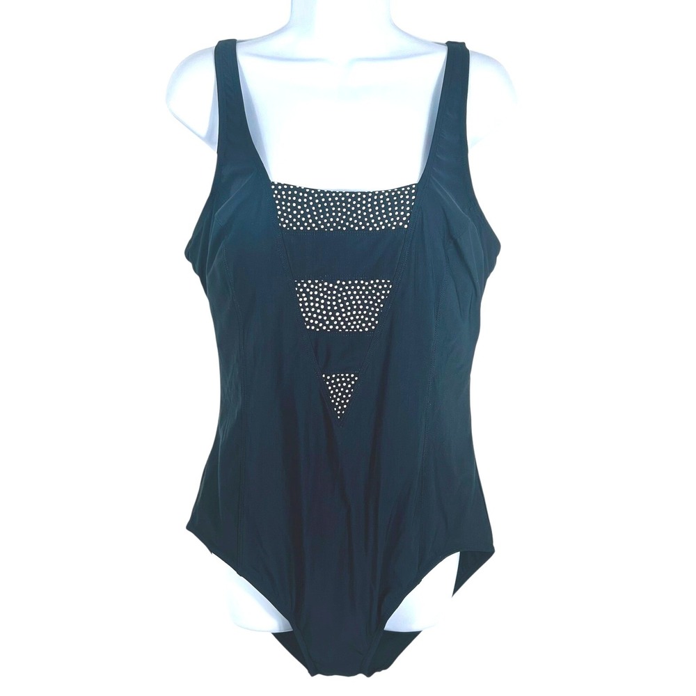 Christina Black White Polka dot One‎ Piece Swimsuit Size 16 D Minimalist Padded